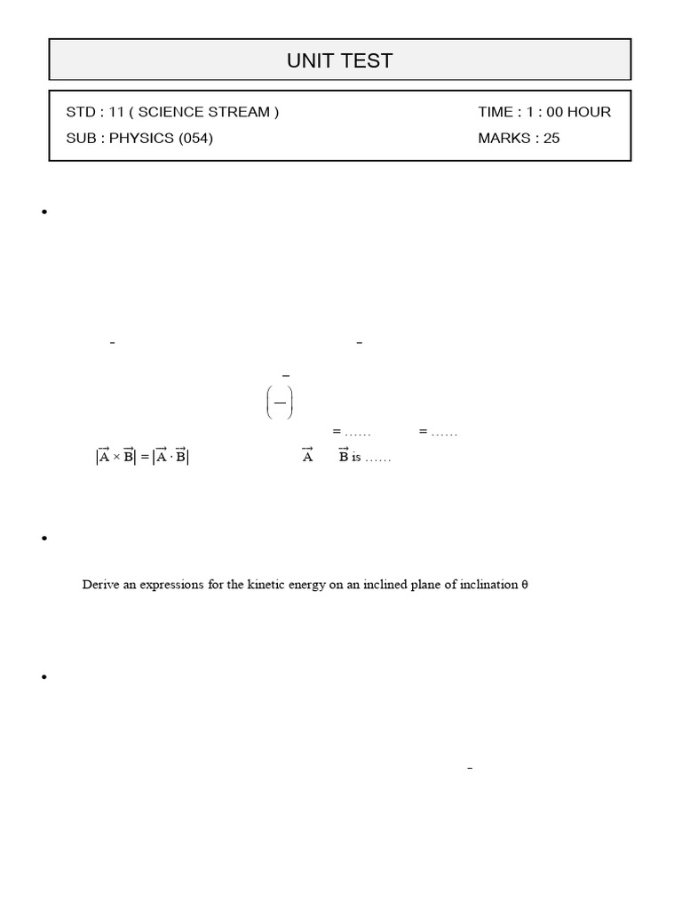 Physics Unit Test Solutions | PDF | Force | Quantity
