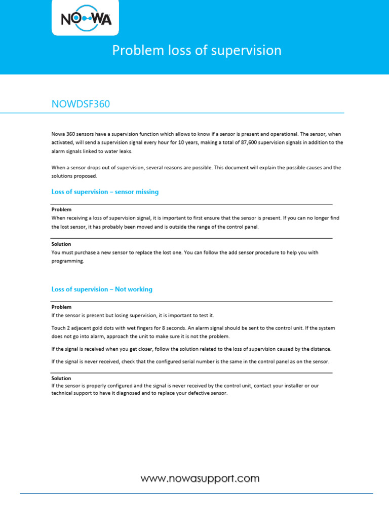 Nowa 360 Sensor Supervision Guide | PDF | Sensor | Electrical Engineering