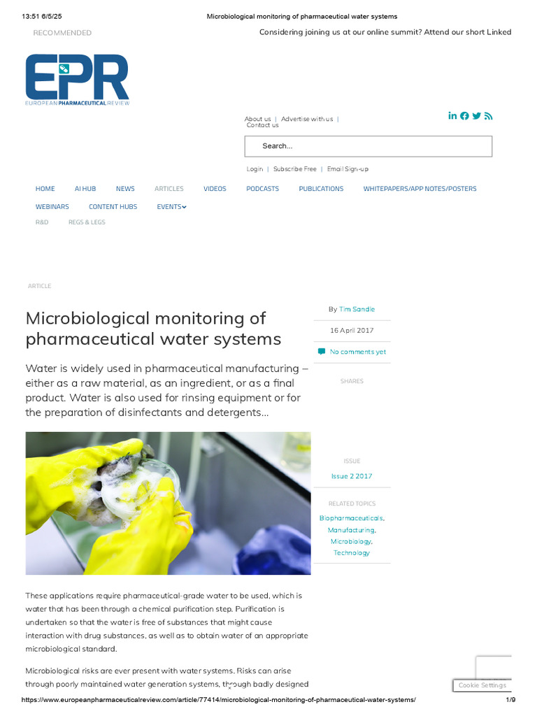 Monitoring Microbial Quality in Pharma Water | PDF | Real Time ...