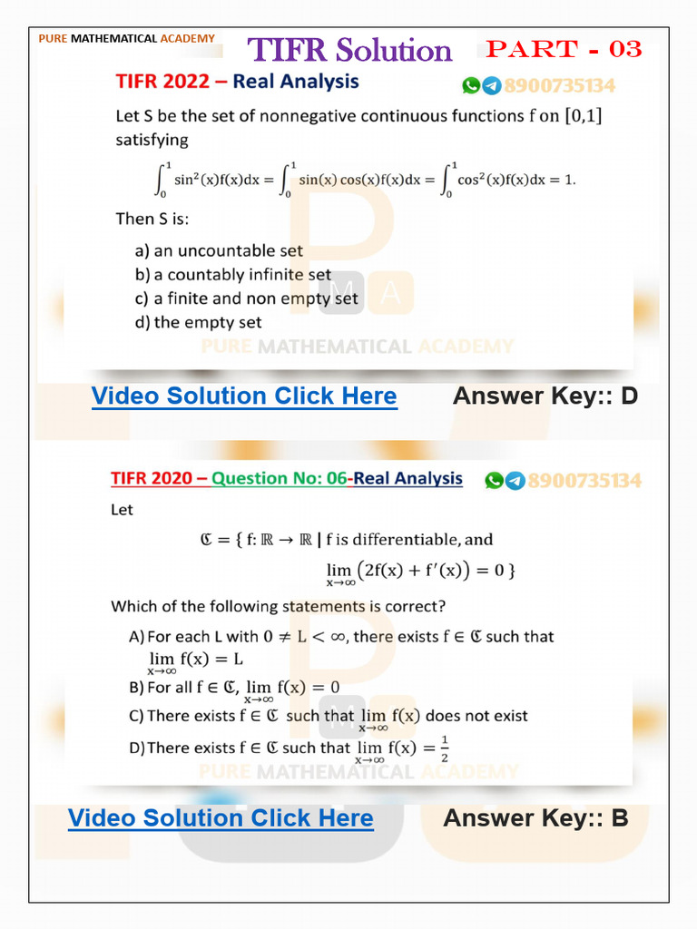 TIFR Math Solutions and Answer Keys | PDF