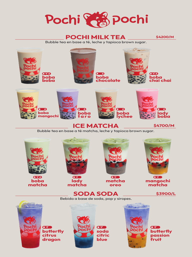 Menú de Pochi Pochi: Bebidas y Postres | PDF | Cocina | Bebida