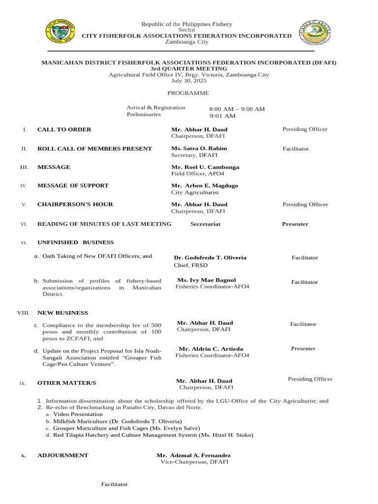 DFAFI Program 3rd Quarter 2025 | PDF | Fish | Fish And Humans