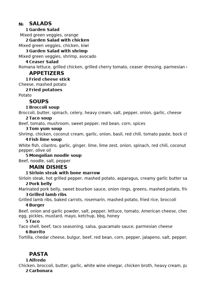 Menu: Salads, Appetizers, Soups & More | PDF | Salad | Sauce