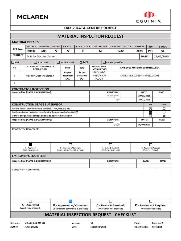 Duct Insulation Material Inspection Report | PDF | Duct (Flow ...
