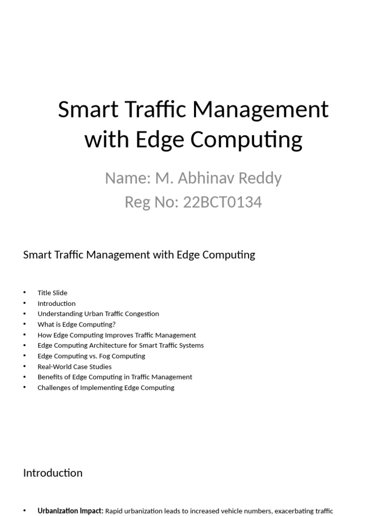 Smart Traffic Management With Edge Computing (22BCT0134) | PDF ...