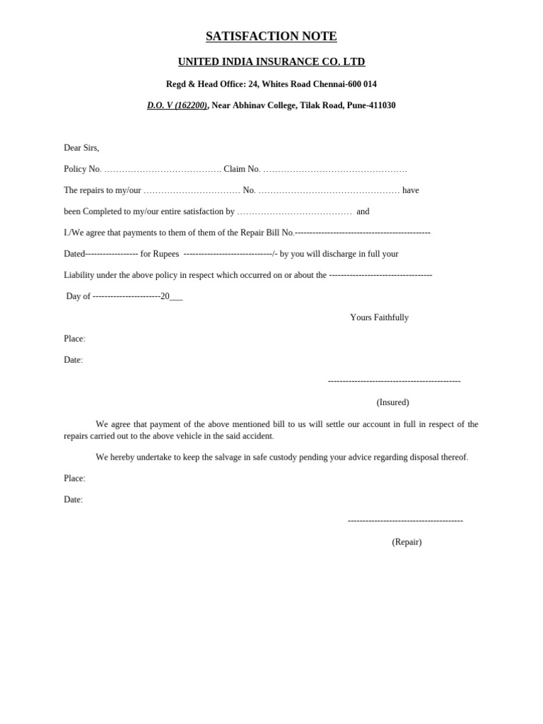Satisfaction Note UNITED | PDF