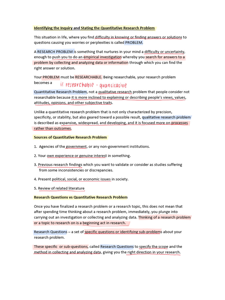 Identifying and Stating The Research Problem 2 | PDF | Quantitative ...