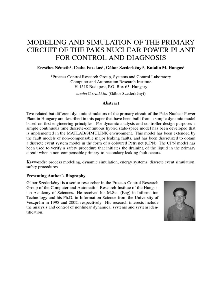 Paks Nuclear Power Plant Circuit Simulation | PDF | Equations | Simulation