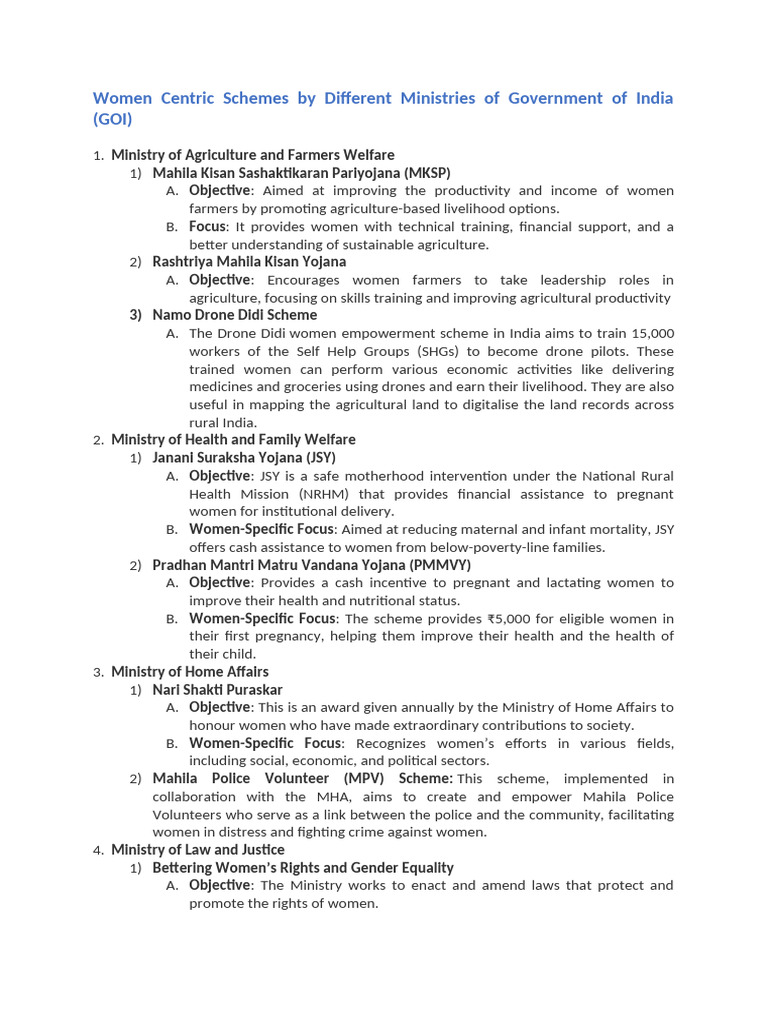 Women Empowerment Schemes in India | PDF