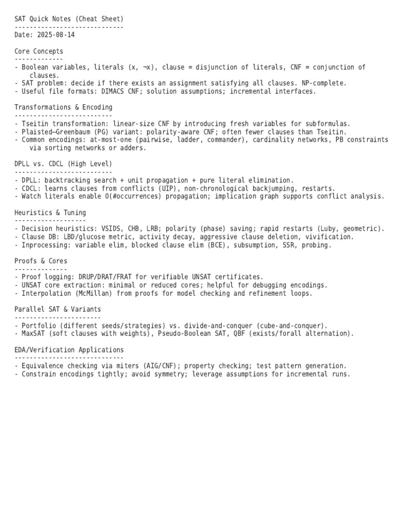 SAT Problem Cheat Sheet Overview | PDF
