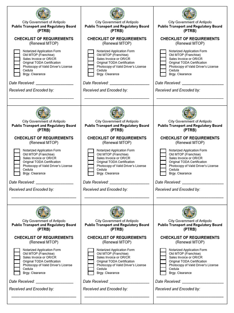 PTRB MTOP Renewal Requirements Checklist | PDF | Driving