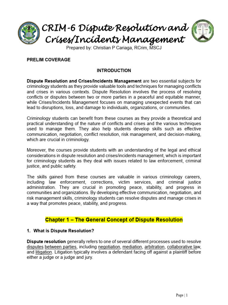 Dispute Resolution & Crisis Management Guide | PDF | Alternative ...