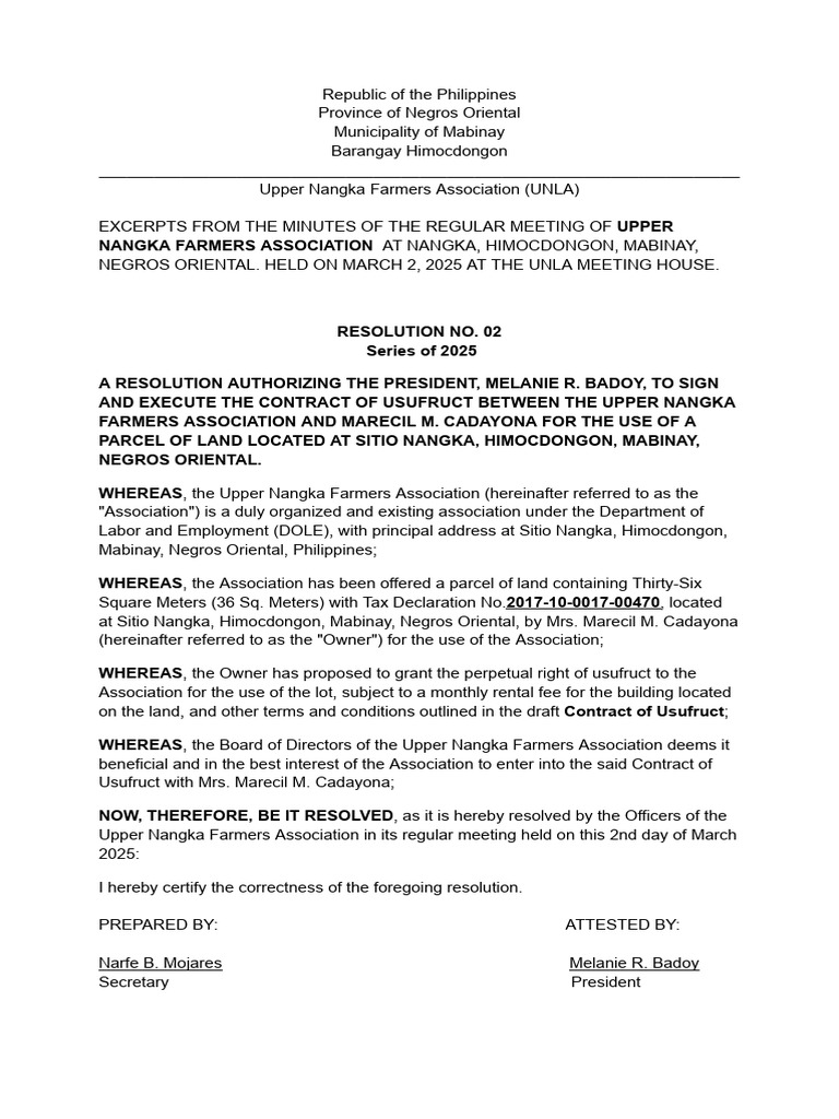 UNLA Usufruct Contract Resolution 2025 | PDF