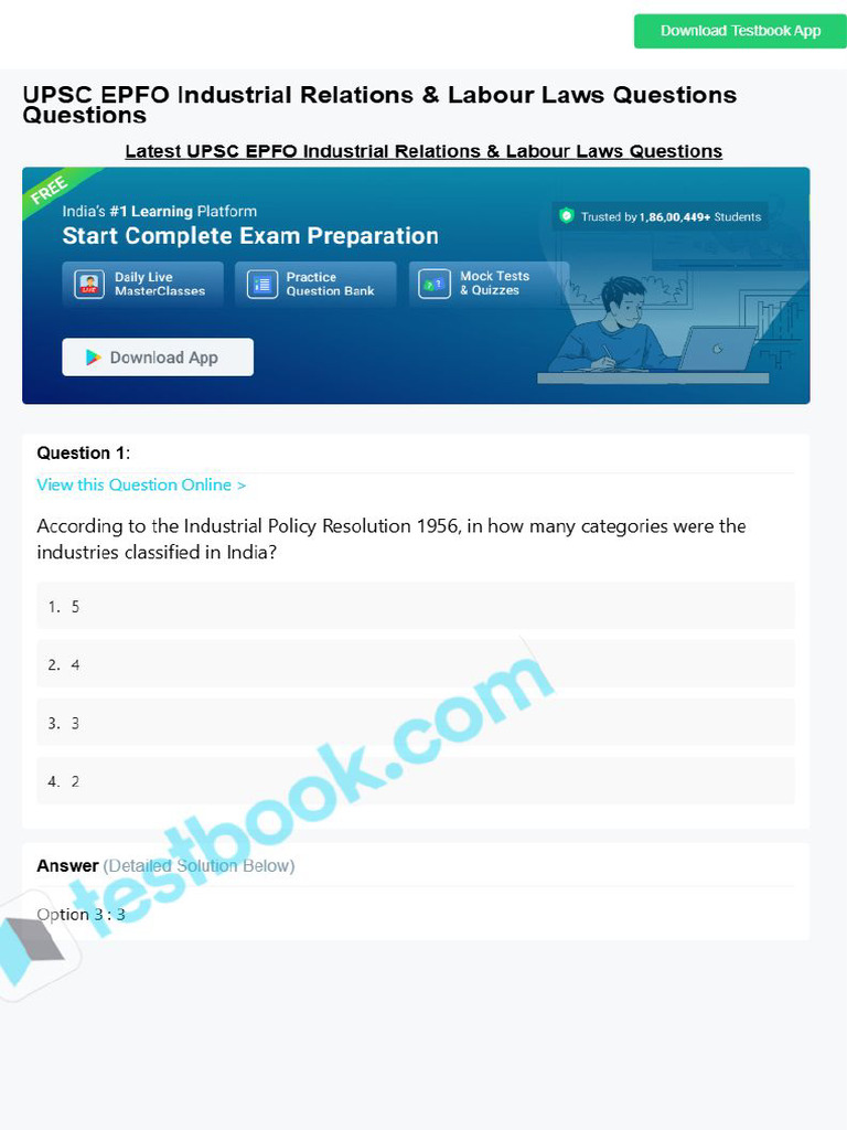 Upsc Epfo Industrial Relations Labour Laws Quest ...