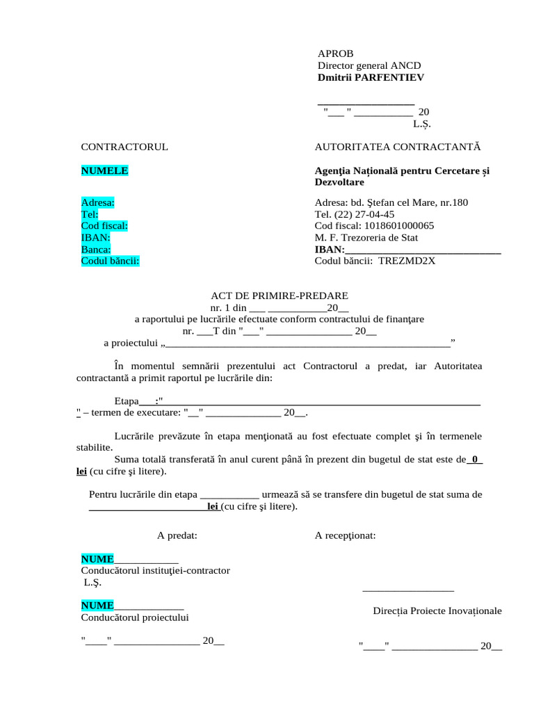 MODEL Act Primire Predare | PDF