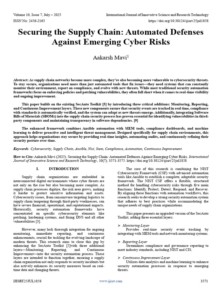 Automated Cybersecurity for Supply Chains | PDF | Computer Security ...