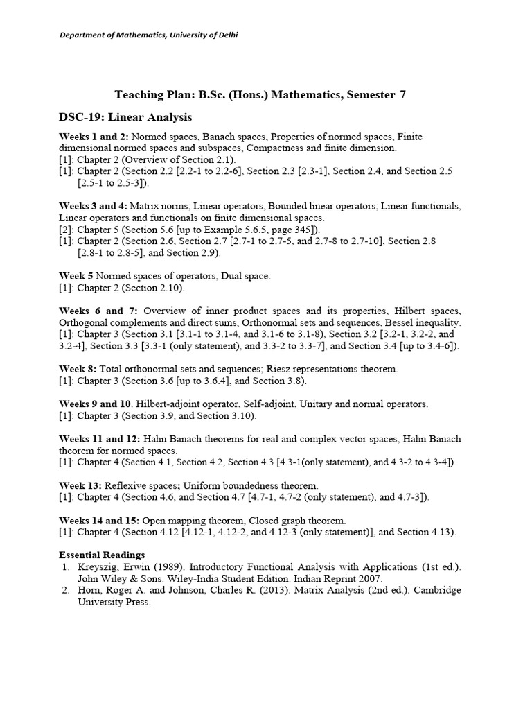 B.Sc. Mathematics Semester-7 Teaching Plan | PDF | Fourier Series ...