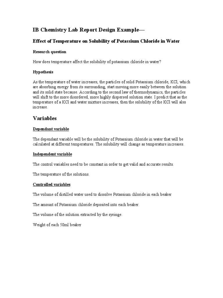 IB Chemistry Lab Report Design Example  PDF  Molar Concentration Throughout Ib Lab Report Template