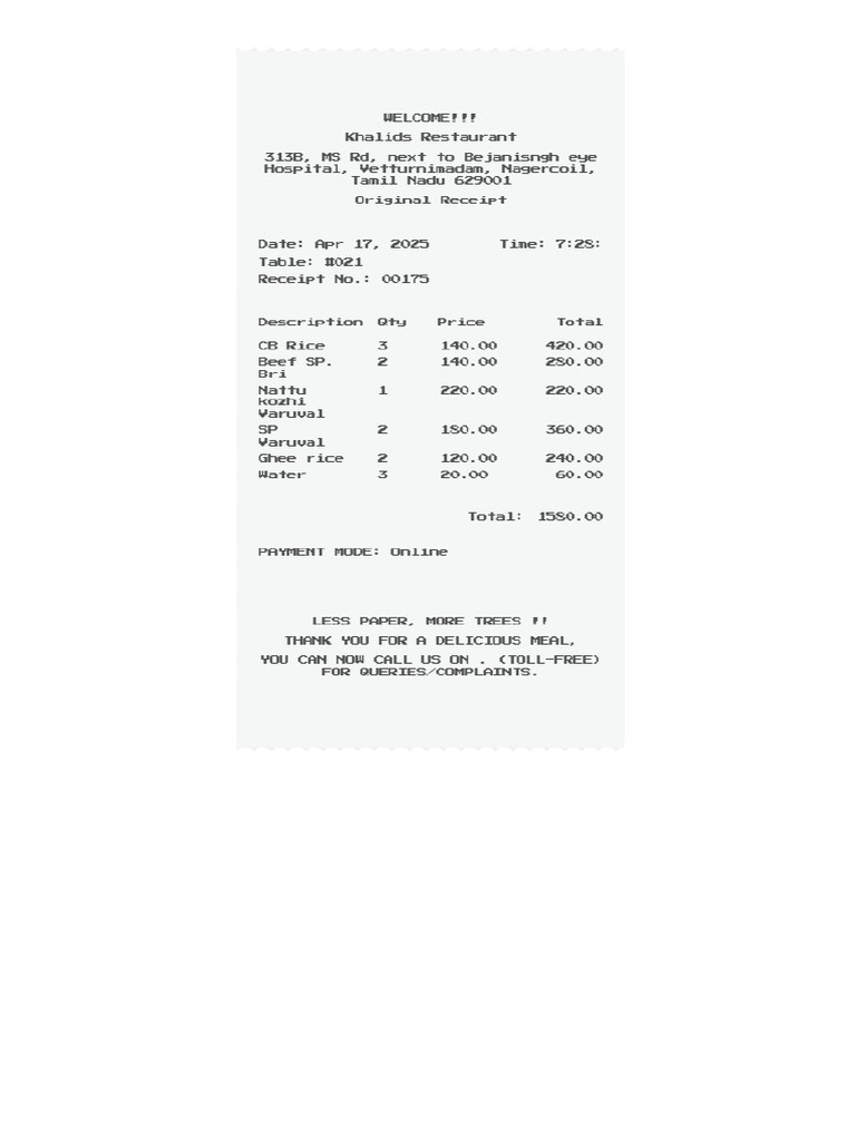 Restaurant Bill (Freeforonline - Com) | PDF