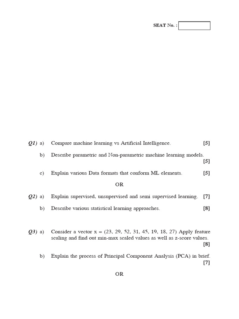 Machine Learning Exam Questions Guide | PDF | Machine Learning | Data