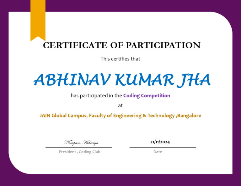 Coding Competition Participation Certificate | PDF