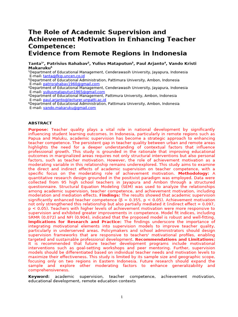 Enhancing Teacher Competence in Indonesia | PDF | Motivation | Motivational
