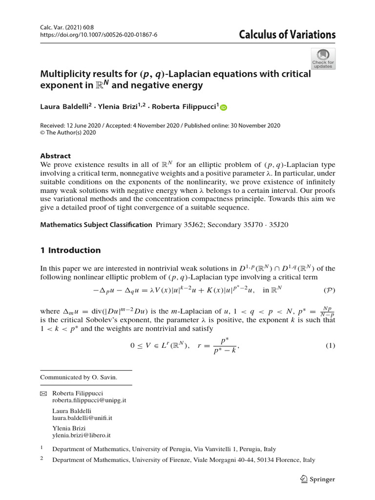 Multiplicity Results For (P, Q) - Laplacian Equations With Critical ...