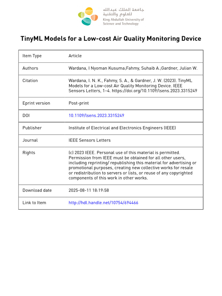 TinyML for Affordable Air Quality Monitoring | PDF | Machine Learning ...