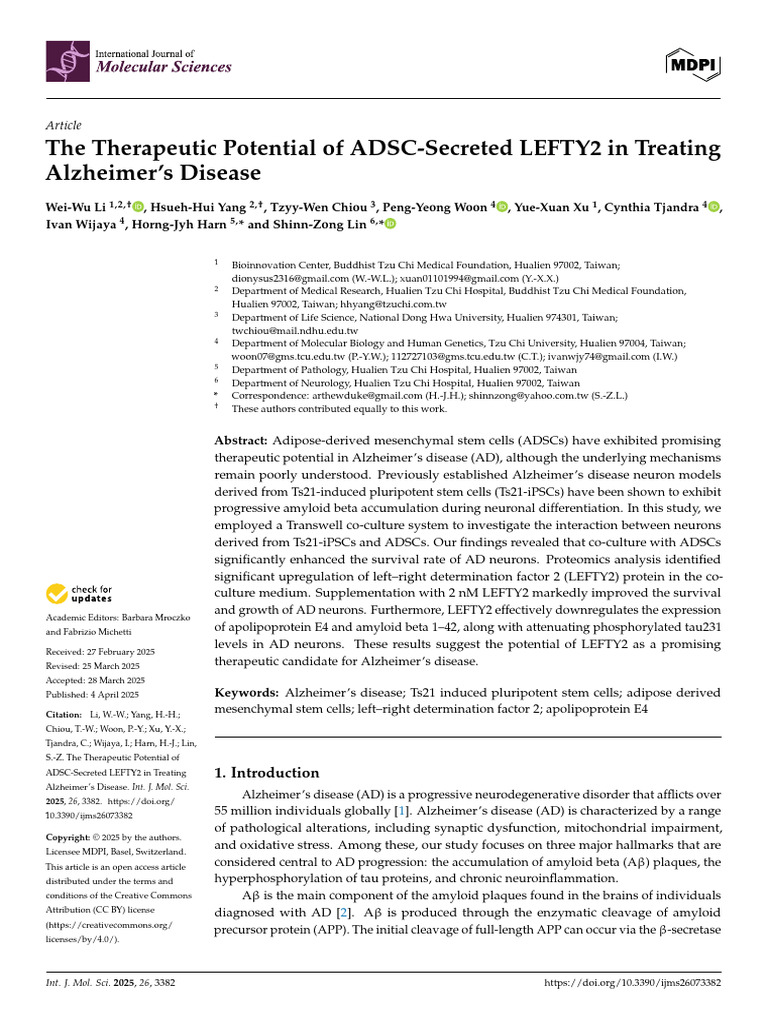 LEFTY2's Role in Alzheimer's Therapy | PDF | Amyloid Beta | Stem Cell