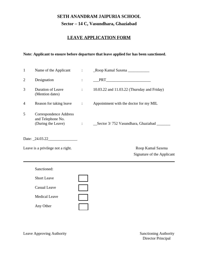 Leave Application Form | PDF