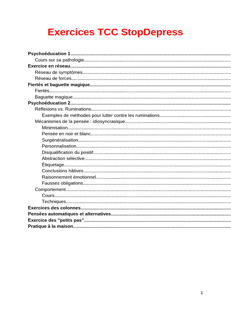 Exercices TCC pour surmonter la dépression | PDF | Émotions | Thérapie ...