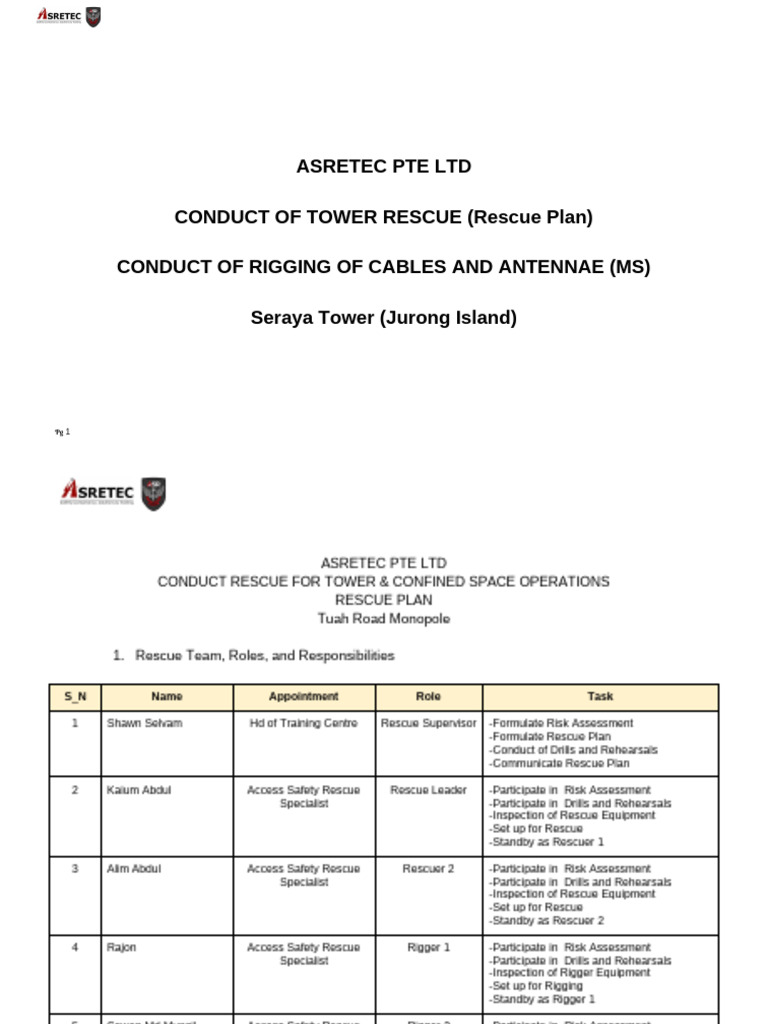 Asr-Eric-Eff-Sera - Tower Rescue Plan | PDF | Rigging | Safety