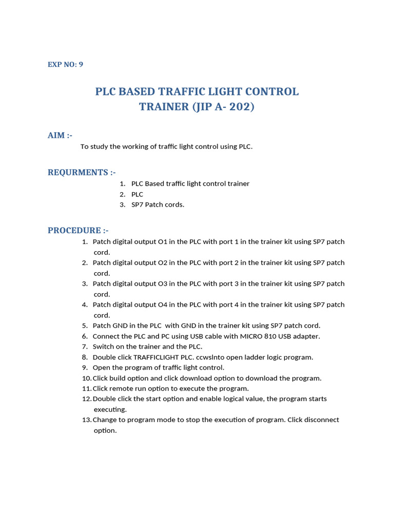 PLC Traffic Light Control Training Kit | PDF