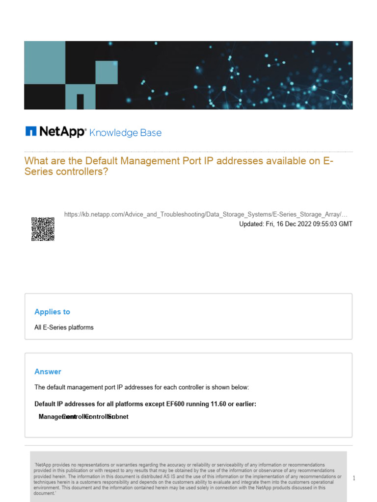 Default IP Addresses for E-Series Controllers | PDF | Ip Address ...