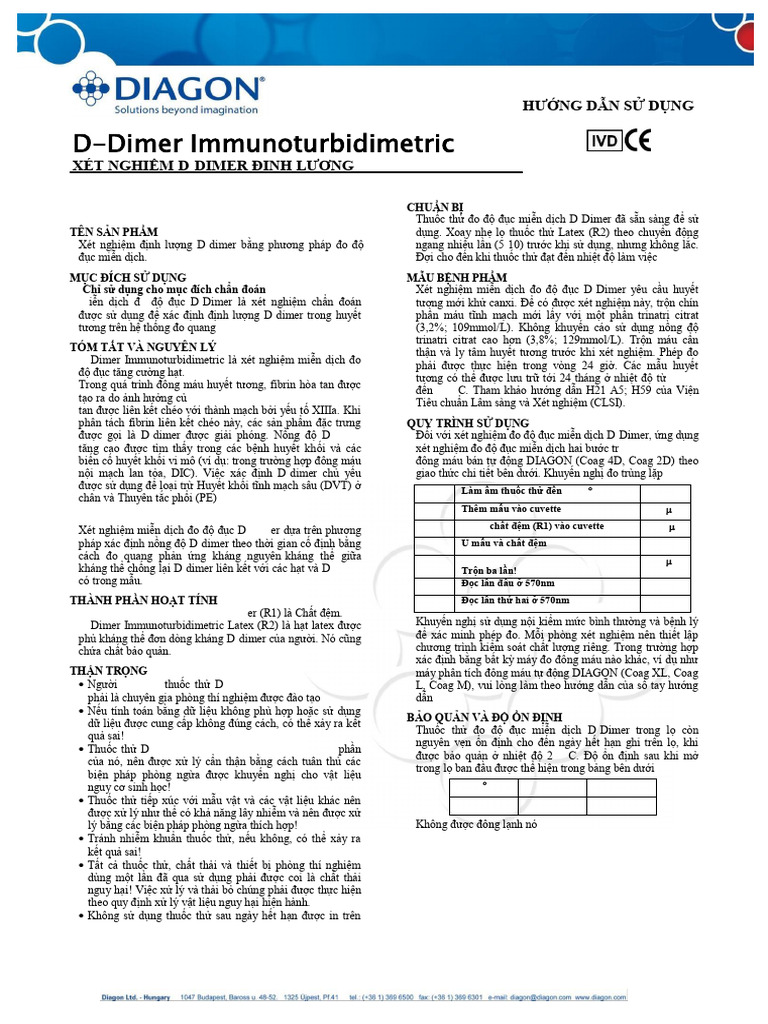 IFU D Dimer Immunoturbidimetric VI 32075 | PDF