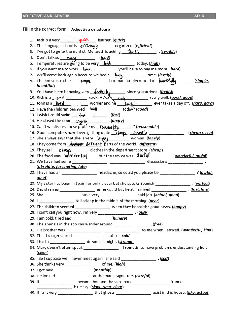 Edited - Heung Joe Jac - Adjective and Adverb Question Only | PDF