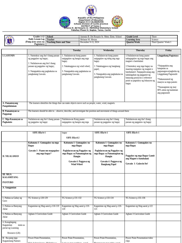 Dll-Science q3 Week 1 | PDF