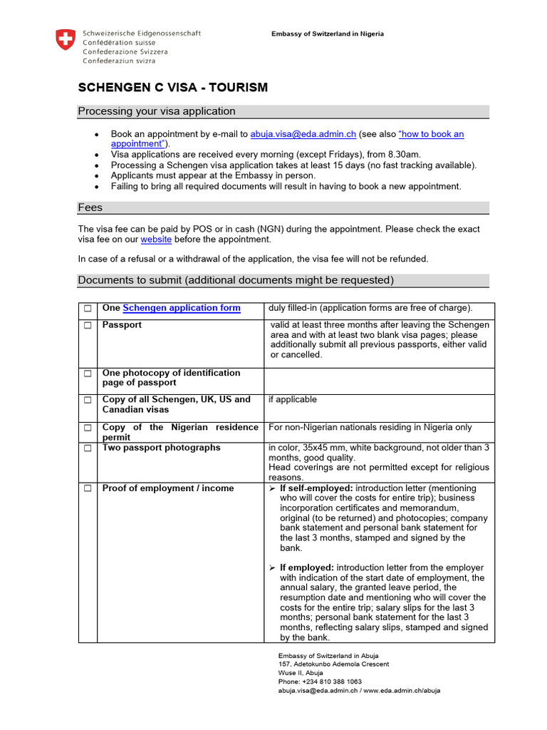 Switzerland Visitor Visa Checklist | PDF | Travel Visa | Legal Guardian