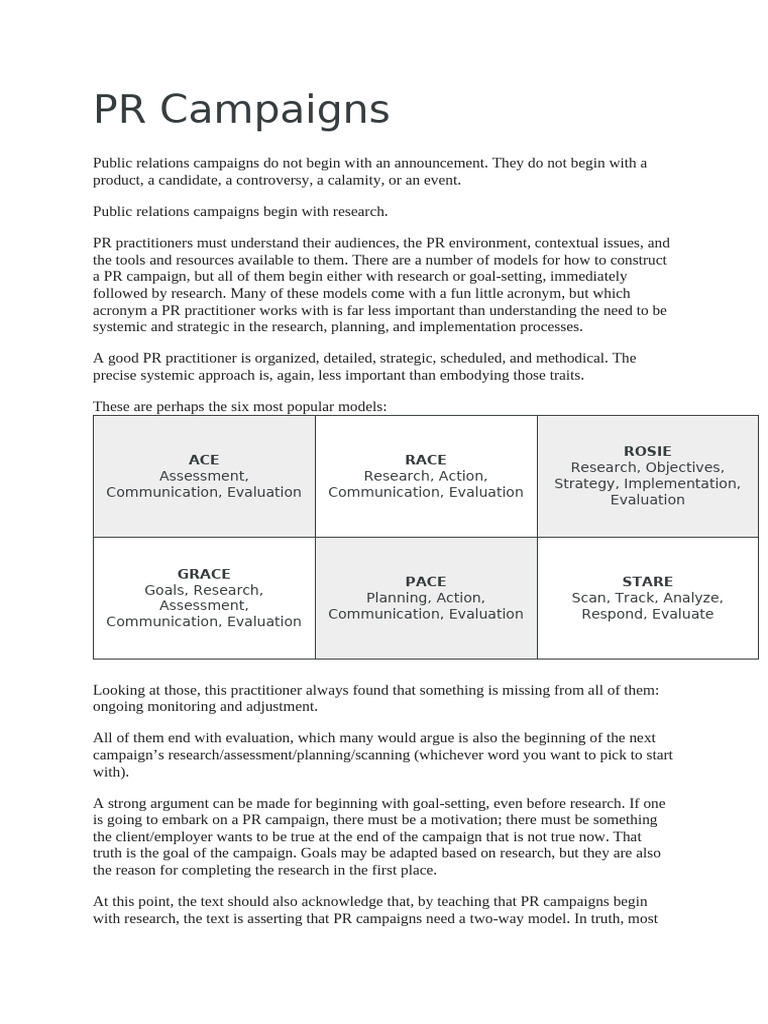 PR Campaigns: Research Foundations | PDF | Sampling (Statistics ...