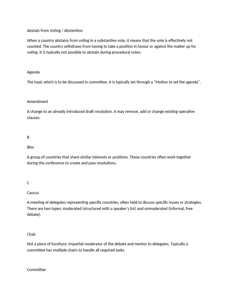 Abstaining in Model UN Voting | PDF | Committee | Government