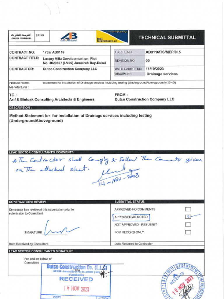 AD9116-TS-MEP-015 - MSRA For Installation of Drainage Services ...