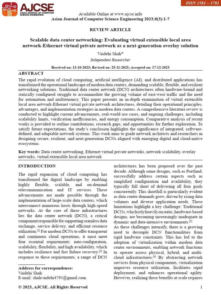 Scalable Data Center Networking: Evaluating Virtual Extensible Local ...