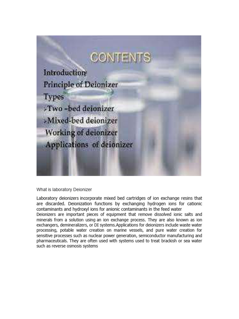 Deionizer Machine Overview and Uses | PDF | Purified Water | Ion Exchange