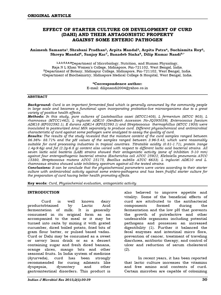 Curd Development and Antimicrobial Effects | PDF | Yogurt | Bacteria