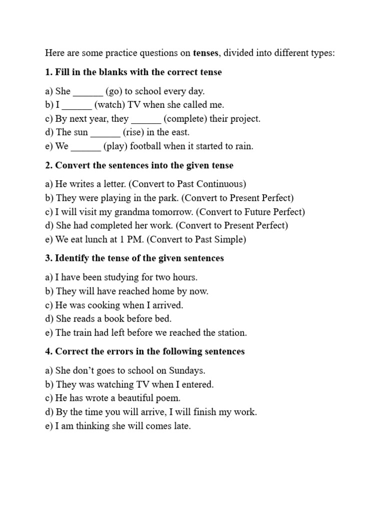 Tense Practice Questions and Exercises | PDF | Semantics | Linguistics