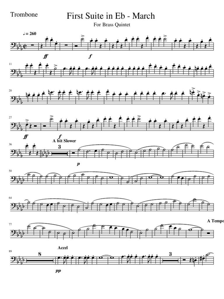 First Suite in Eb - March British Brass Quintet - Trombone | PDF