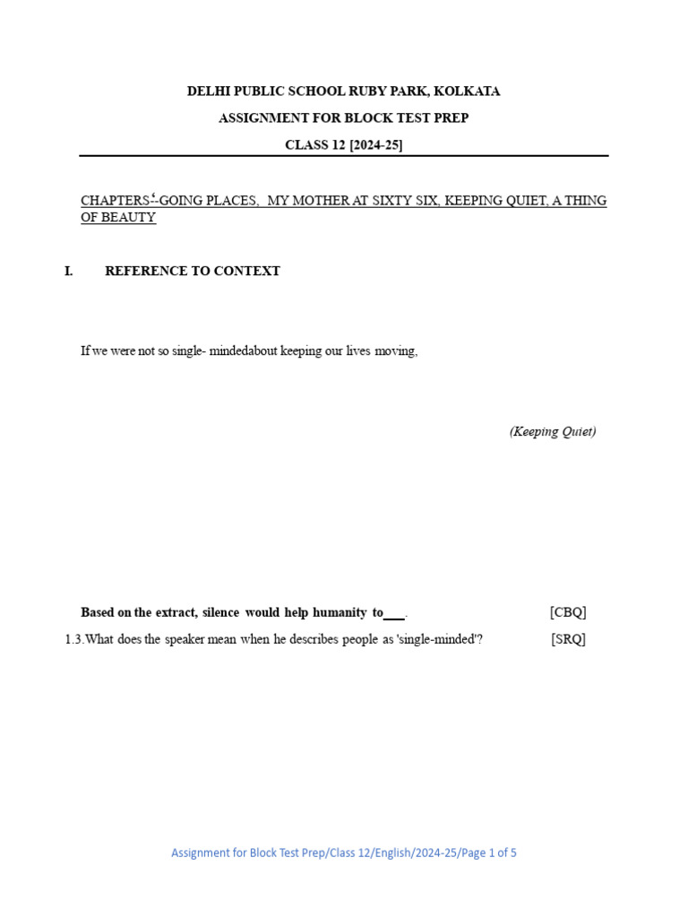 Class 12 English Block Test Prep | PDF