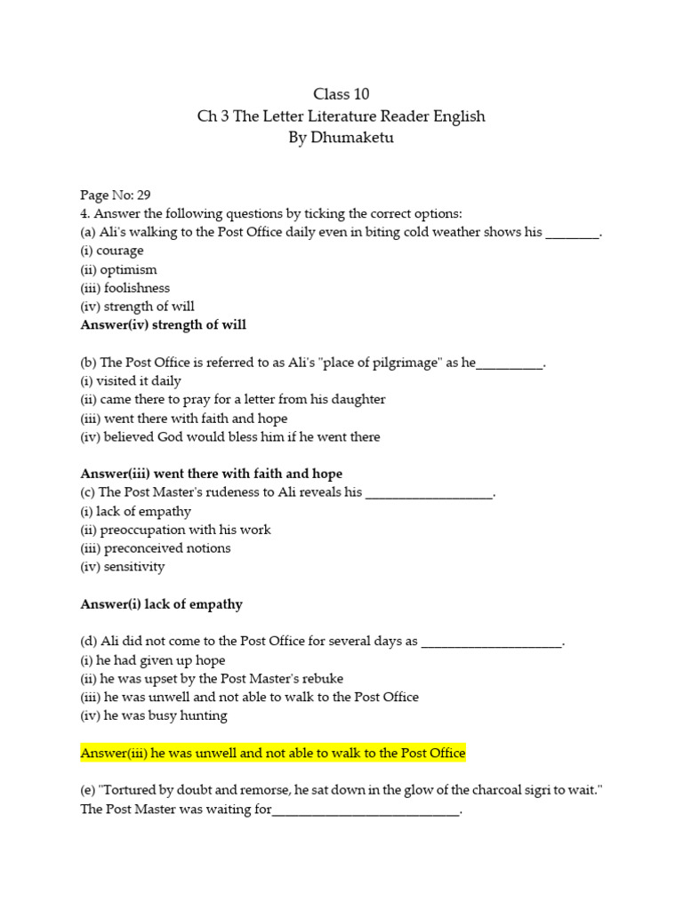 Class 10 Literature: The Letter Analysis | PDF | Emotions | Psychology