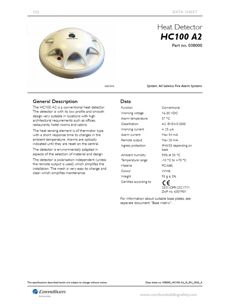 HC100 A2 Conventional Heat Detector | PDF | Thermodynamics | Electricity