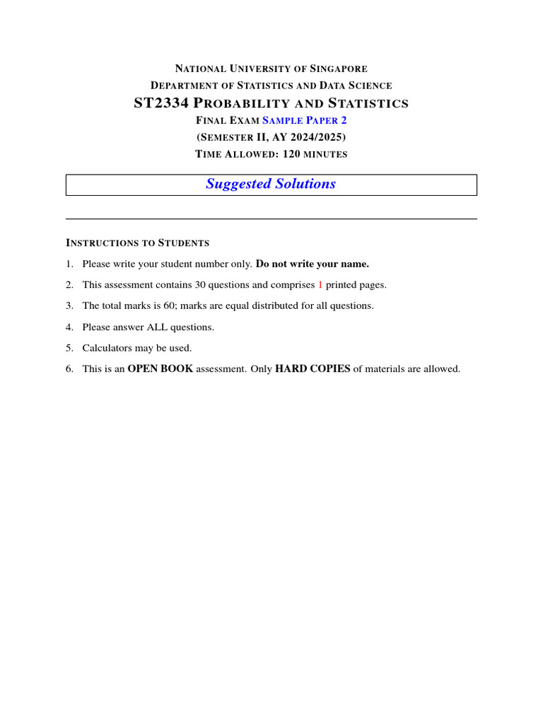 Probability Exam Sample Solutions | PDF | Probability Distribution ...